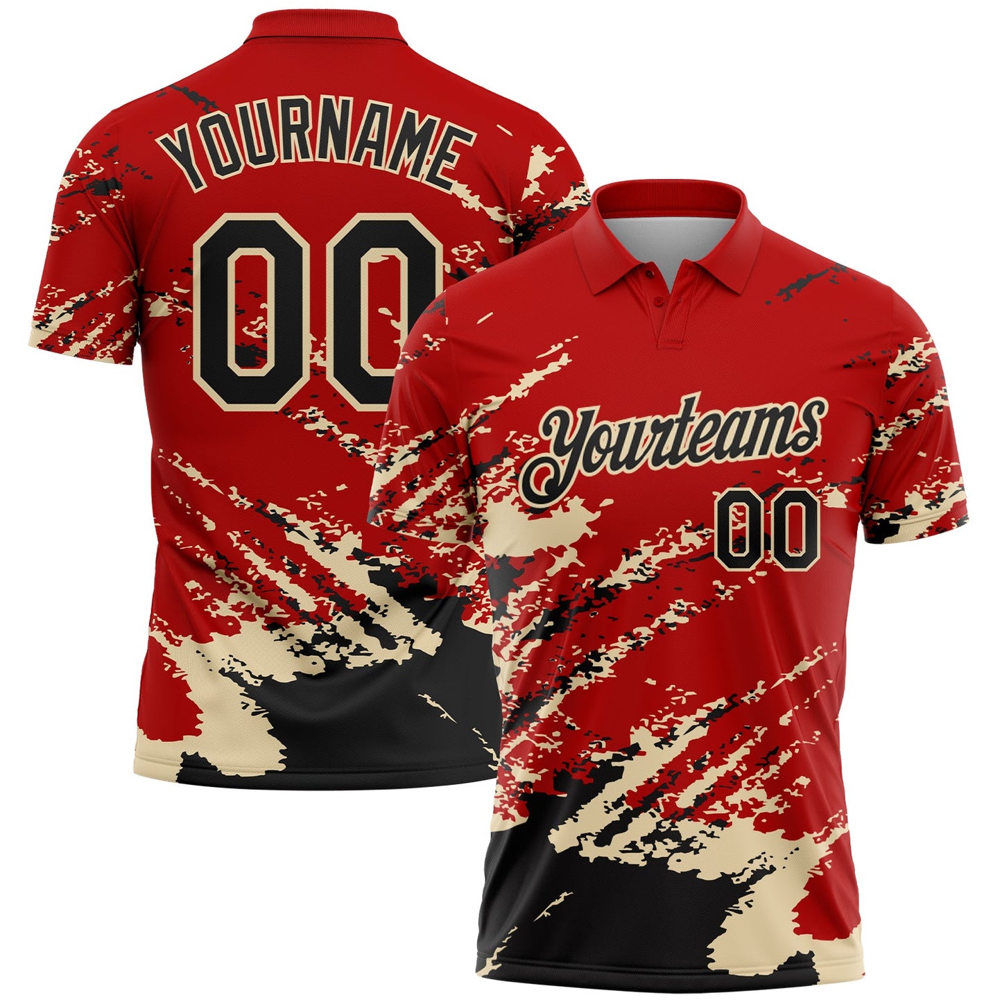 Custom Red Black-Cream Brush Stroke Shatter Splatter Performance Polo Shirt