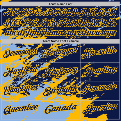 Custom Navy Light Blue-Gold Brush Stroke Shatter Splatter Performance Polo Shirt
