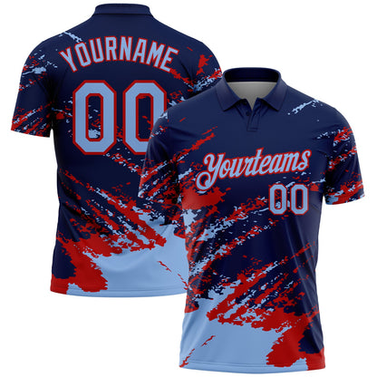 Custom Navy Light Blue-Red Brush Stroke Shatter Splatter Performance Polo Shirt