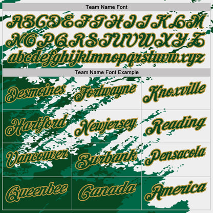 Custom White Green Kelly Green-Old Gold Brush Stroke Shatter Splatter Performance Polo Shirt