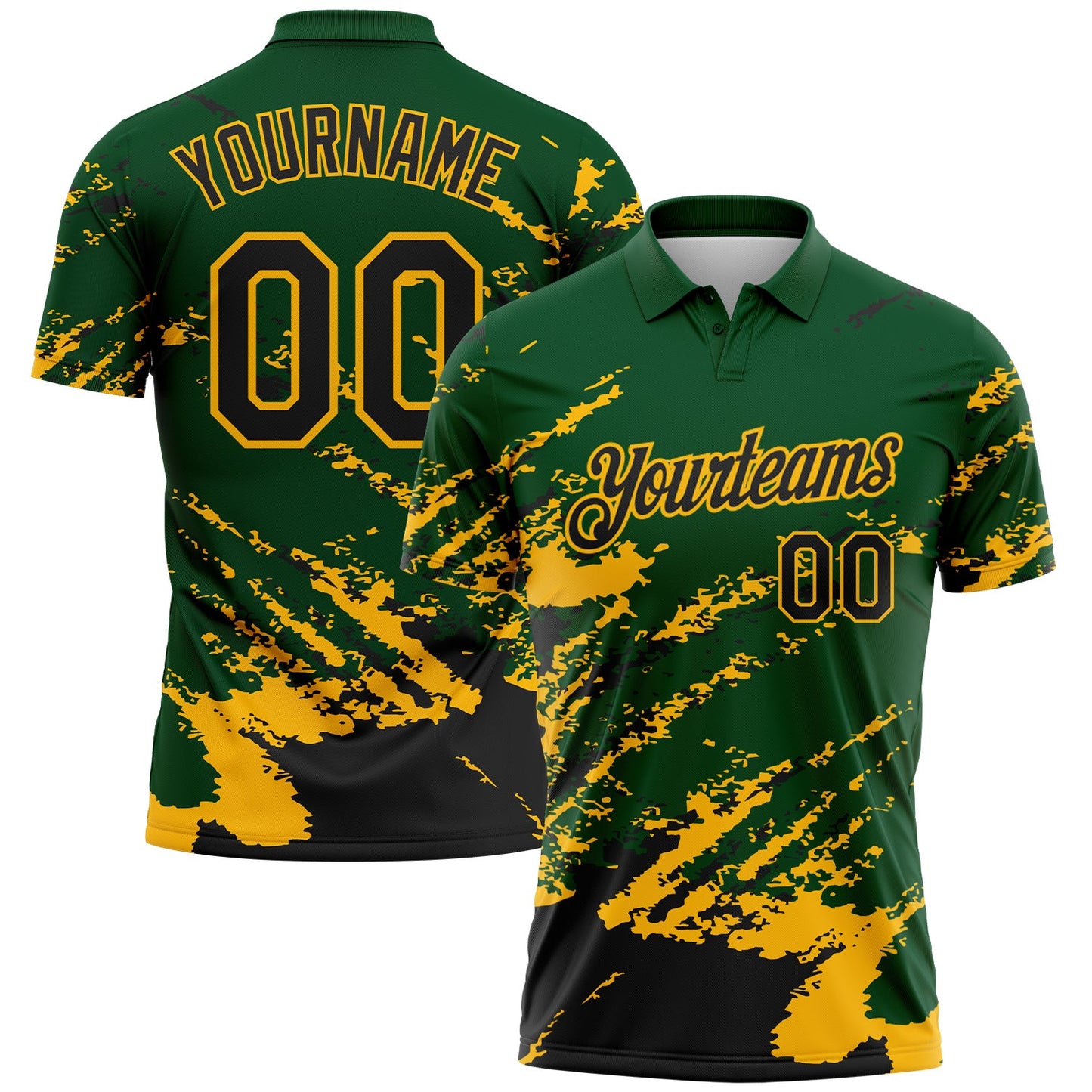 Custom Green Black-Gold Brush Stroke Shatter Splatter Performance Polo Shirt