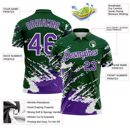 Custom Green Purple-White Brush Stroke Shatter Splatter Performance Polo Shirt