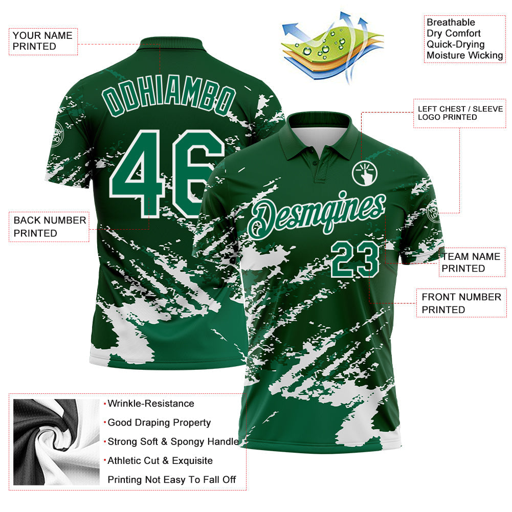 Custom Green Kelly Green-White Brush Stroke Shatter Splatter Performance Polo Shirt