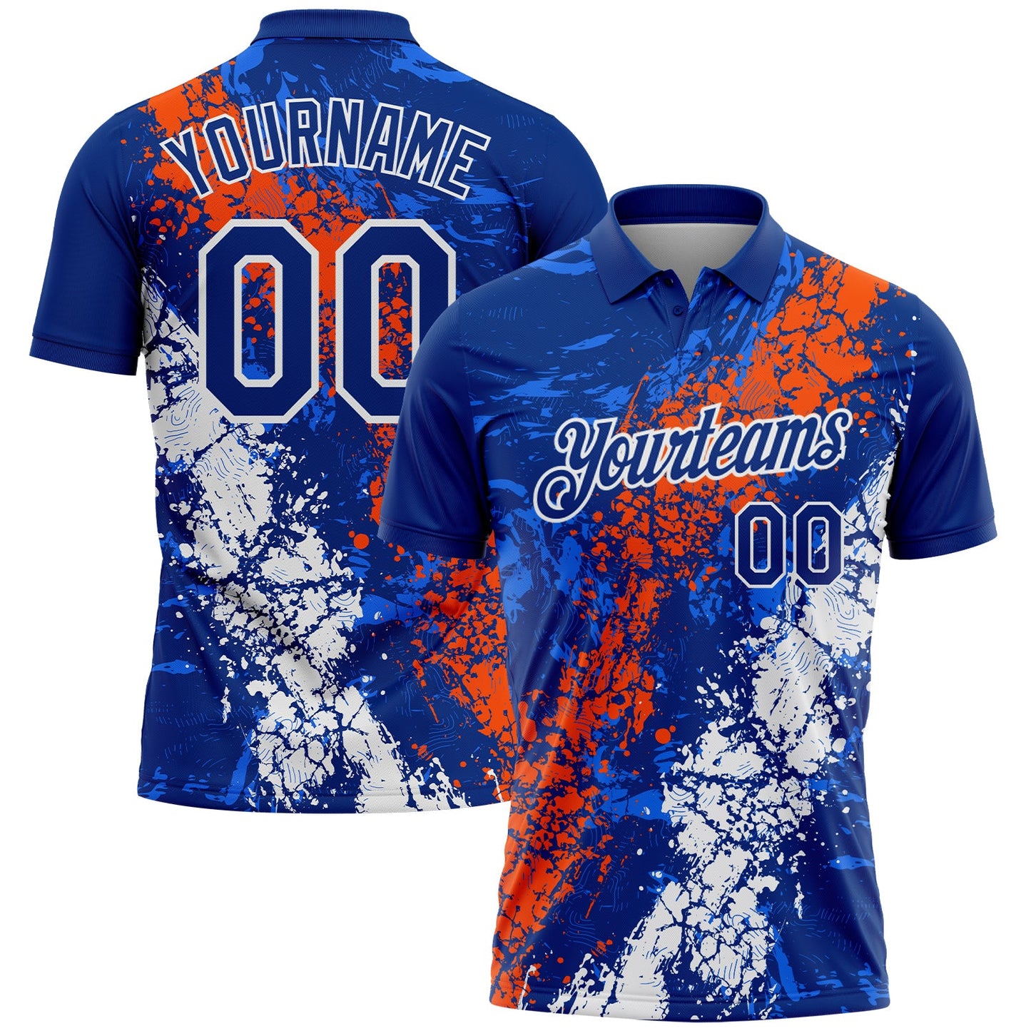 Custom Royal Orange-White Dripping Splatter Cracked Texture Performance Polo Shirt