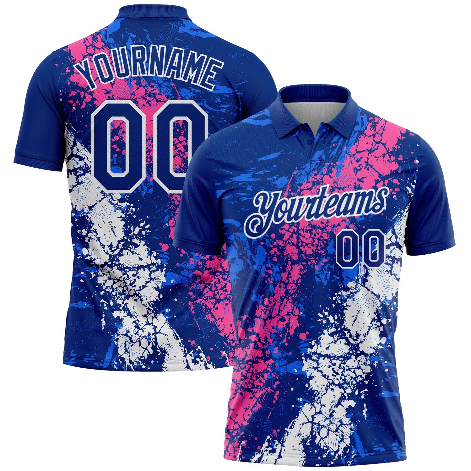 Custom Royal Pink-White Dripping Splatter Cracked Texture Performance Polo Shirt