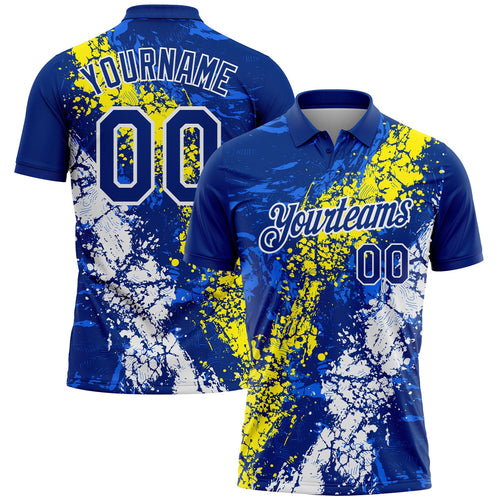 Custom Royal Light Yellow-White Dripping Splatter Cracked Texture Performance Polo Shirt