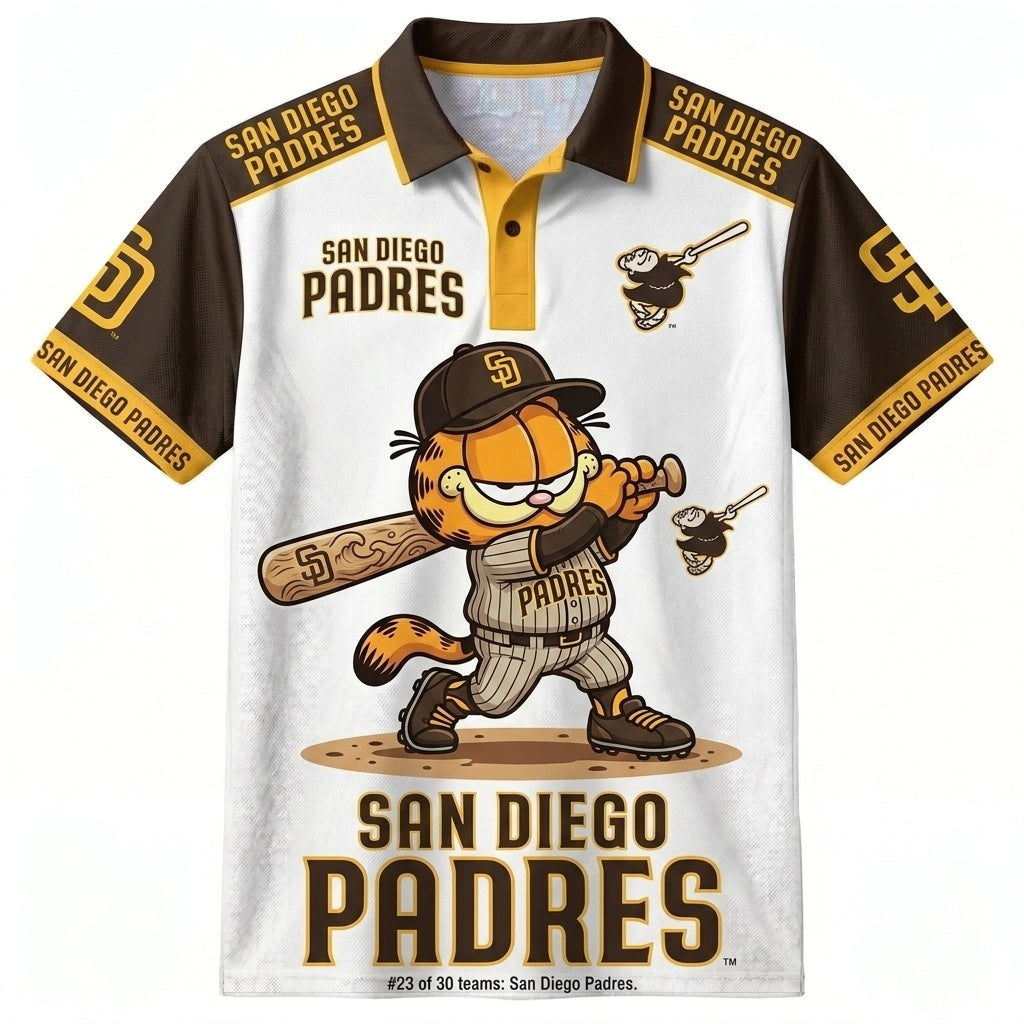 30 Team MLB - Baseball Polo Shirt, Team Color Game Day Polo, Cartoon Cat Baseball Inspired Sports Jersey