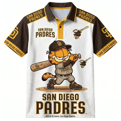 30 Team MLB - Baseball Polo Shirt, Team Color Game Day Polo, Cartoon Cat Baseball Inspired Sports Jersey
