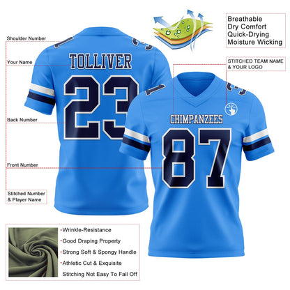 Custom Powder Blue Navy-White Authentic Football Jersey