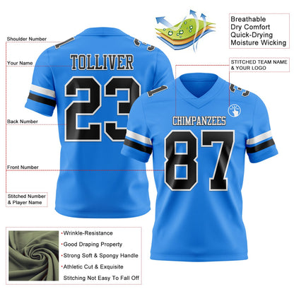 Custom Powder Blue Black-White Authentic Football Jersey