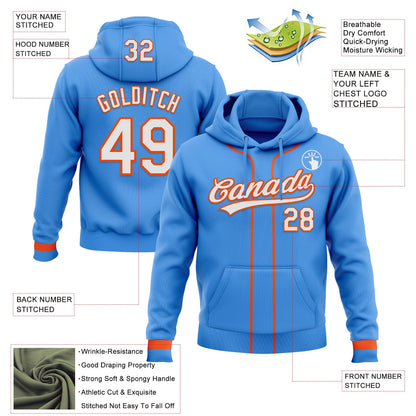 Custom Stitched Powder Blue White-Orange Baseball Pullover Sweatshirt Hoodie