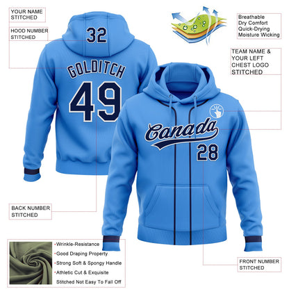 Custom Stitched Powder Blue Navy-White Baseball Pullover Sweatshirt Hoodie