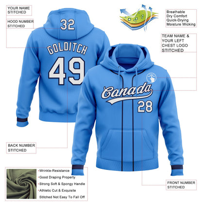 Custom Stitched Powder Blue White-Navy Baseball Pullover Sweatshirt Hoodie