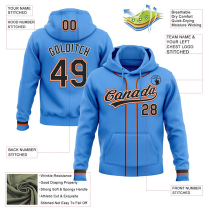 Custom Stitched Powder Blue Black Orange-White Baseball Pullover Sweatshirt Hoodie
