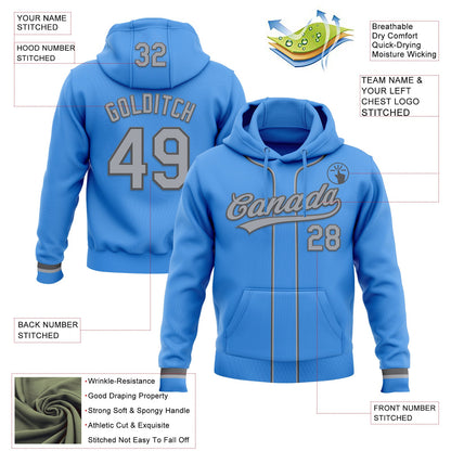 Custom Stitched Powder Blue Gray-Steel Gray Baseball Pullover Sweatshirt Hoodie