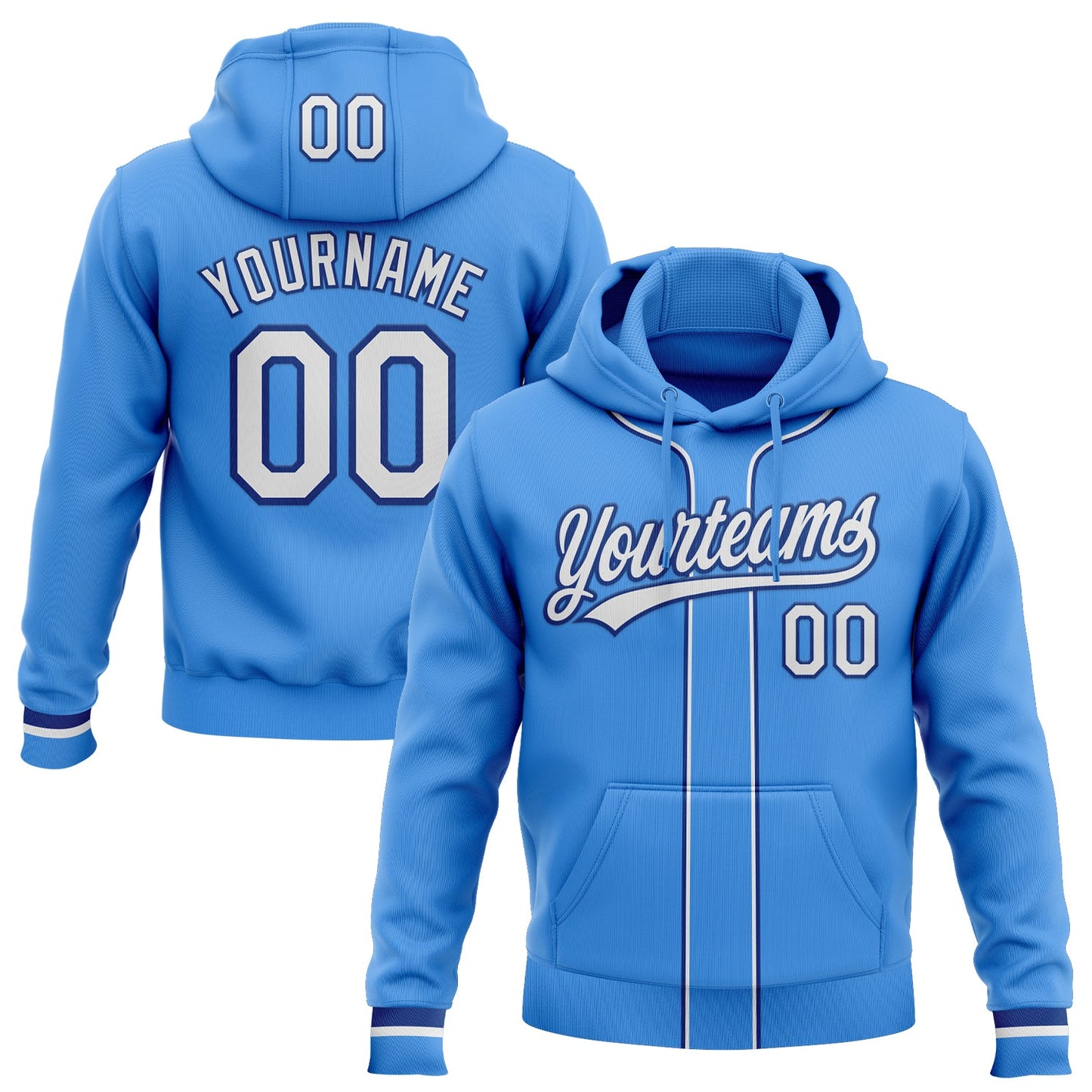 Custom Stitched Powder Blue White-Royal Baseball Pullover Sweatshirt Hoodie