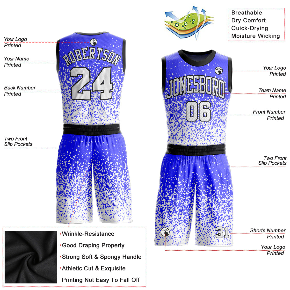 Custom Purple White-Black Round Neck Sublimation Basketball Uniform Jersey