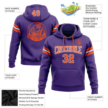 Custom Stitched Purple Orange-White Football Pullover Sweatshirt Hoodie