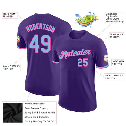 Custom Purple Light Blue-Pink Performance T-Shirt