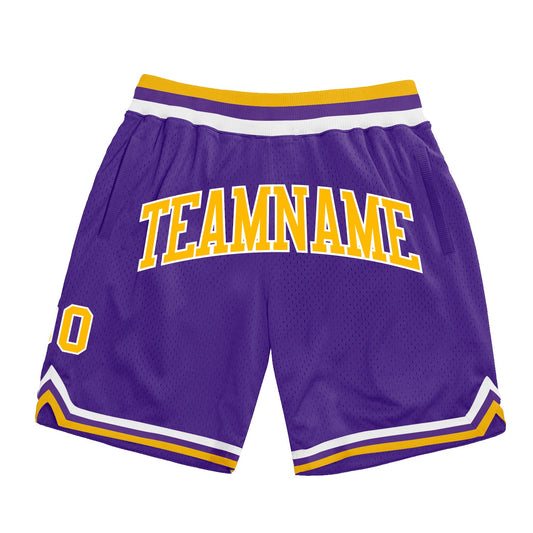 Custom Purple Gold-White Authentic Throwback Basketball Shorts