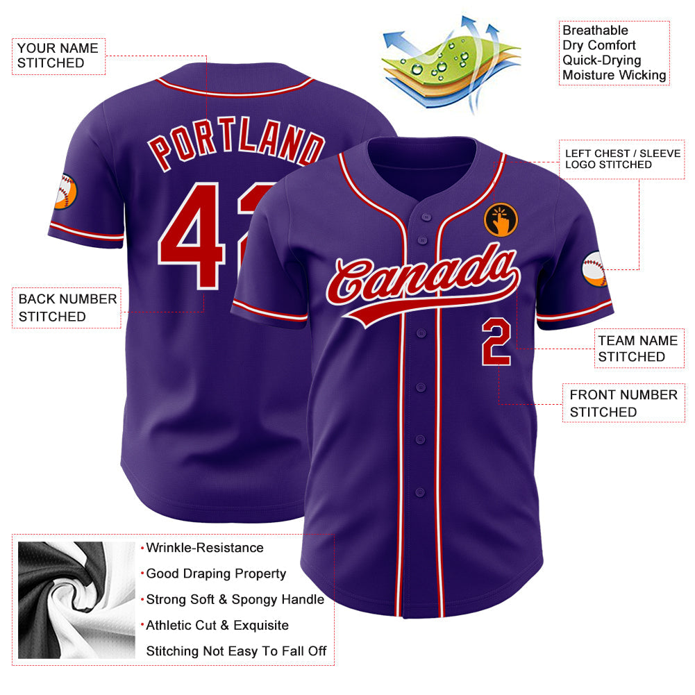 Custom Purple Red-White Authentic Baseball Jersey