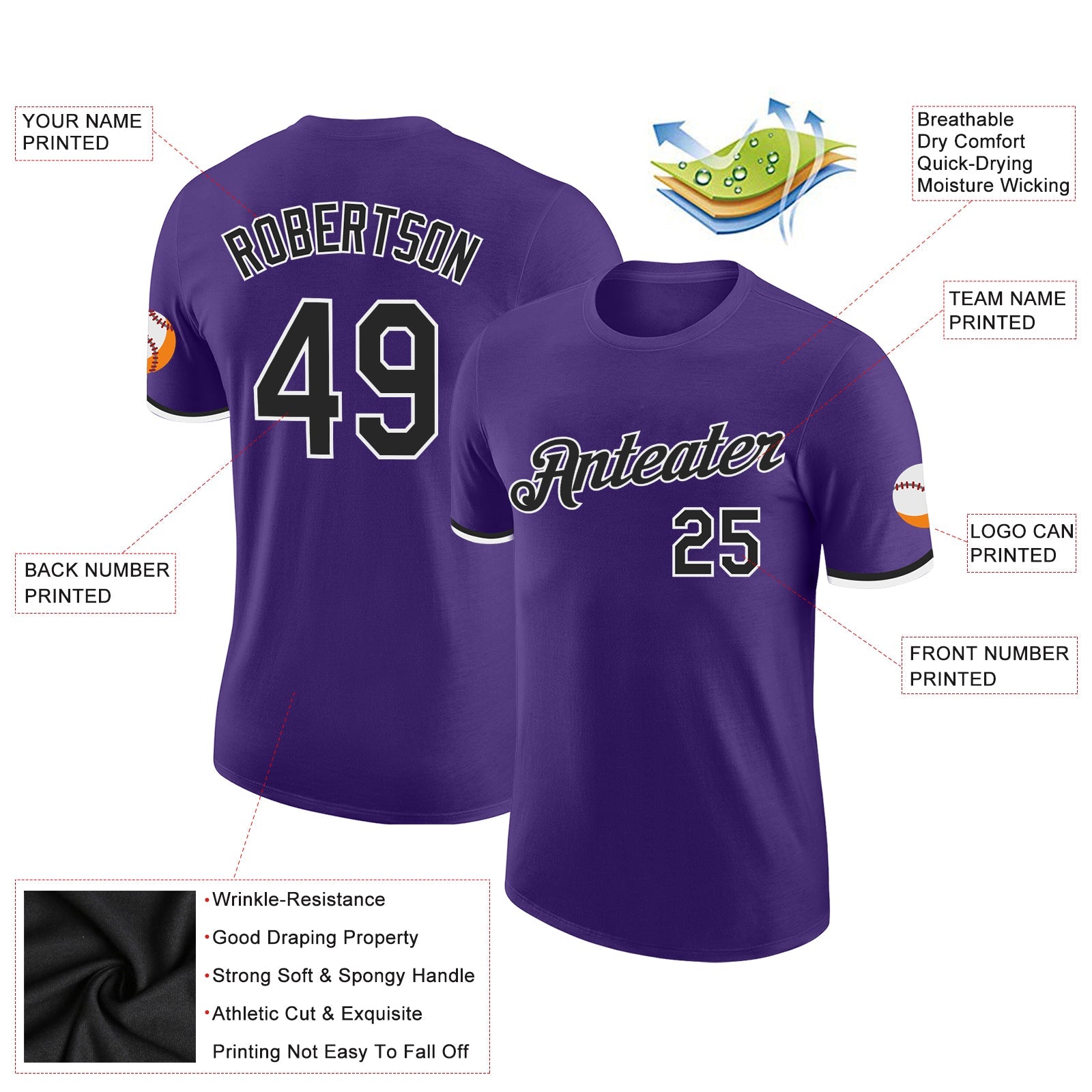 Custom Purple Black-White Performance T-Shirt