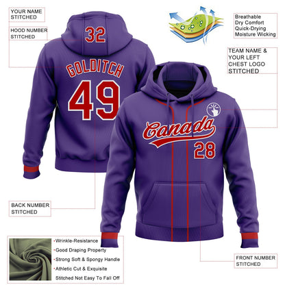 Custom Stitched Purple Red-White Baseball Pullover Sweatshirt Hoodie