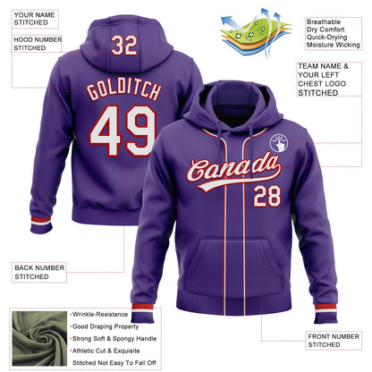Custom Stitched Purple White-Red Baseball Pullover Sweatshirt Hoodie