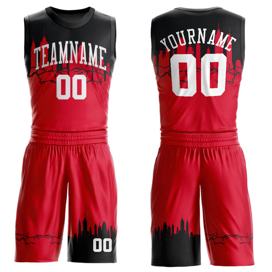 Custom Red White-Black Round Neck Sublimation Basketball Uniform Jersey
