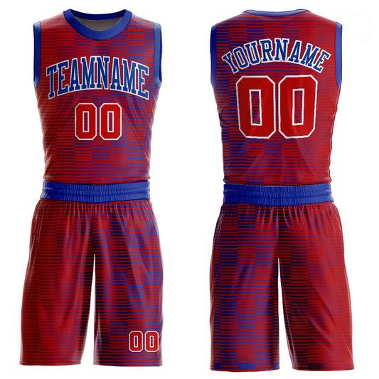 Custom Red Red-Royal Round Neck Sublimation Basketball Uniform Jersey