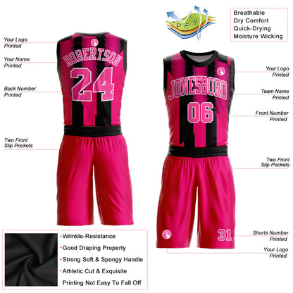Custom Red Pink-Black Round Neck Sublimation Basketball Uniform Jersey