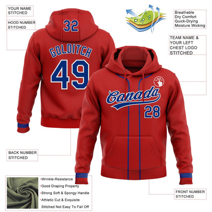 Custom Stitched Red Royal-White Baseball Pullover Sweatshirt Hoodie