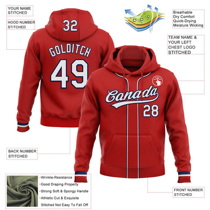 Custom Stitched Red White-Navy Baseball Pullover Sweatshirt Hoodie