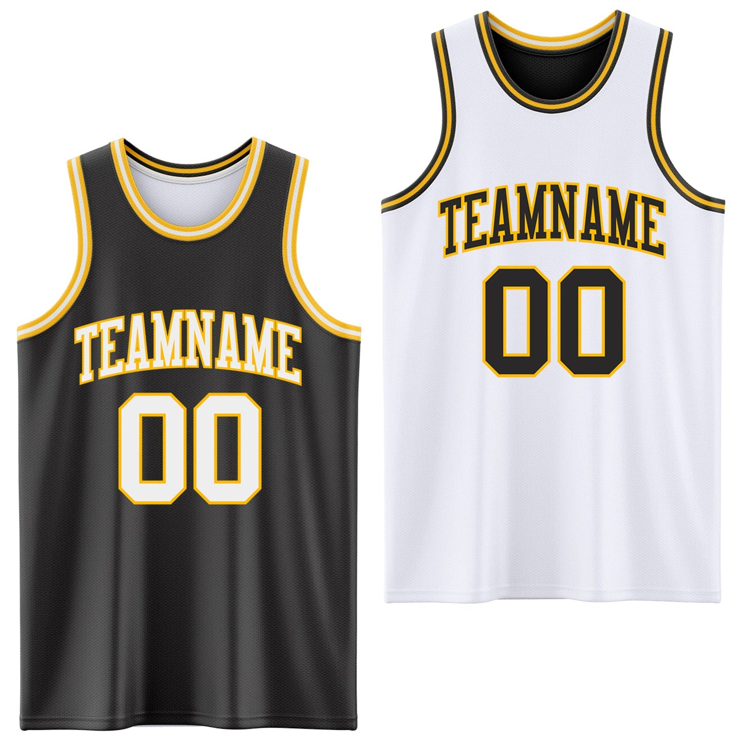 Custom Reversible Black White-Gold Double Side Sublimation Basketball Set Jersey