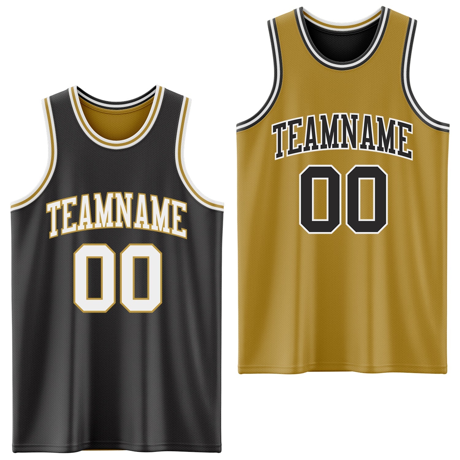 Custom Reversible Black White-Old Gold Double Side Sublimation Basketball Set Jersey