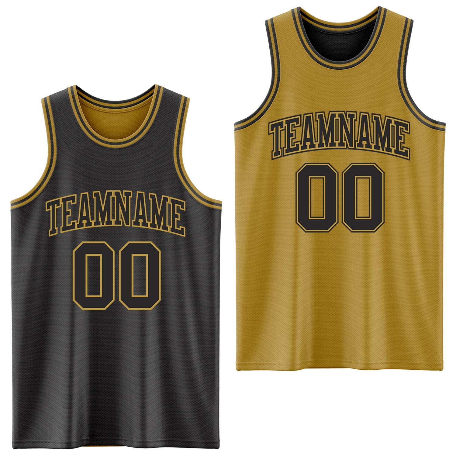 Custom Reversible Black Old Gold Double Side Sublimation Basketball Set Jersey