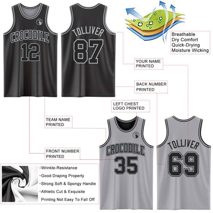 Custom Reversible Black Gray Double Side Sublimation Basketball Set Jersey