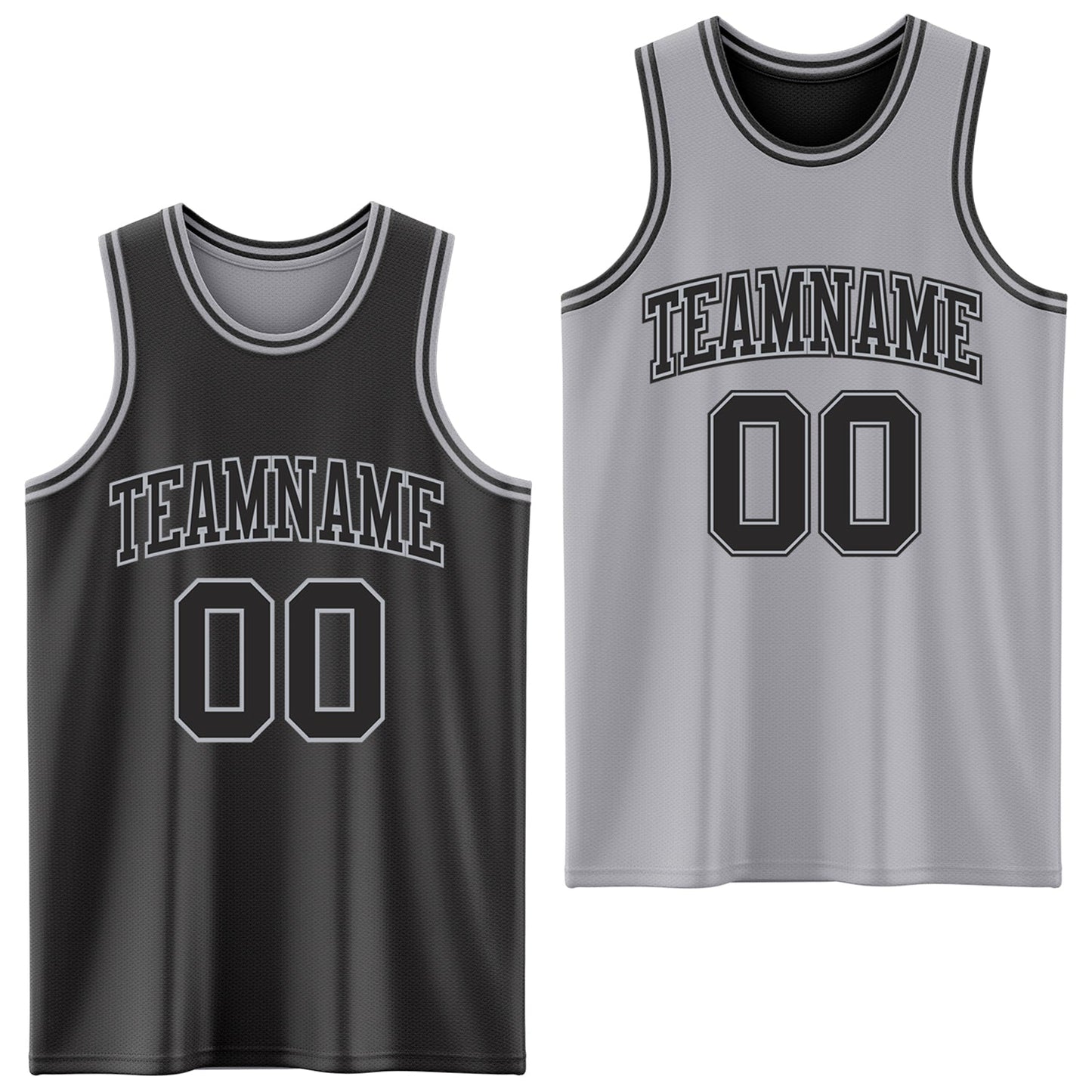 Custom Reversible Black Gray Double Side Sublimation Basketball Set Jersey