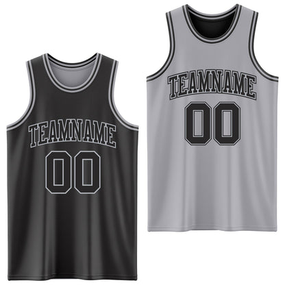 Custom Reversible Black Gray Double Side Sublimation Basketball Set Jersey