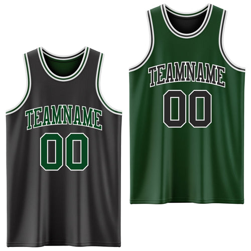 Custom Reversible Black Green-White Double Side Sublimation Basketball Set Jersey