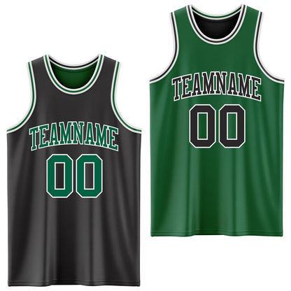 Custom Reversible Black Kelly Green-White Double Side Sublimation Basketball Set Jersey