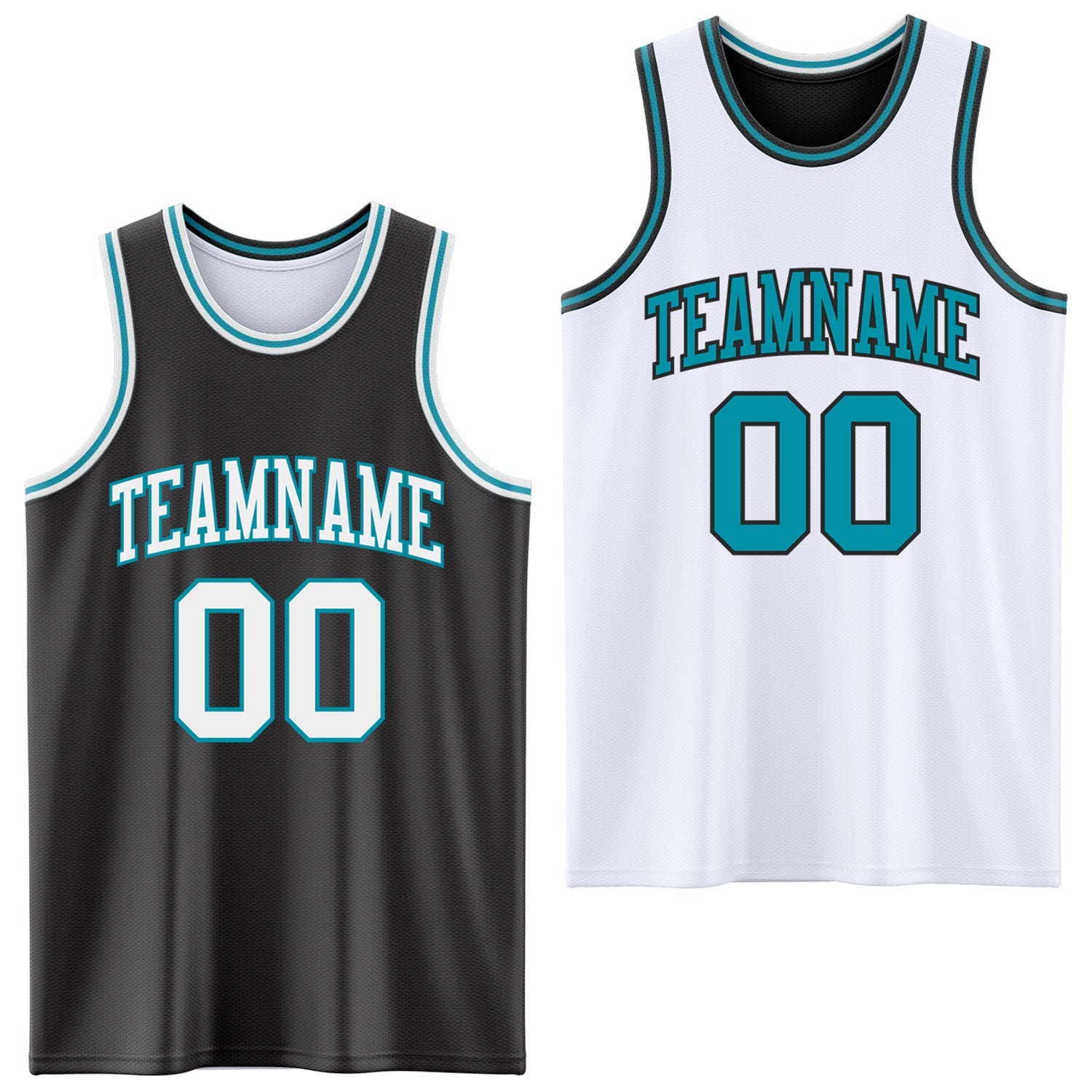 Custom Reversible Black White-Teal Double Side Sublimation Basketball Set Jersey