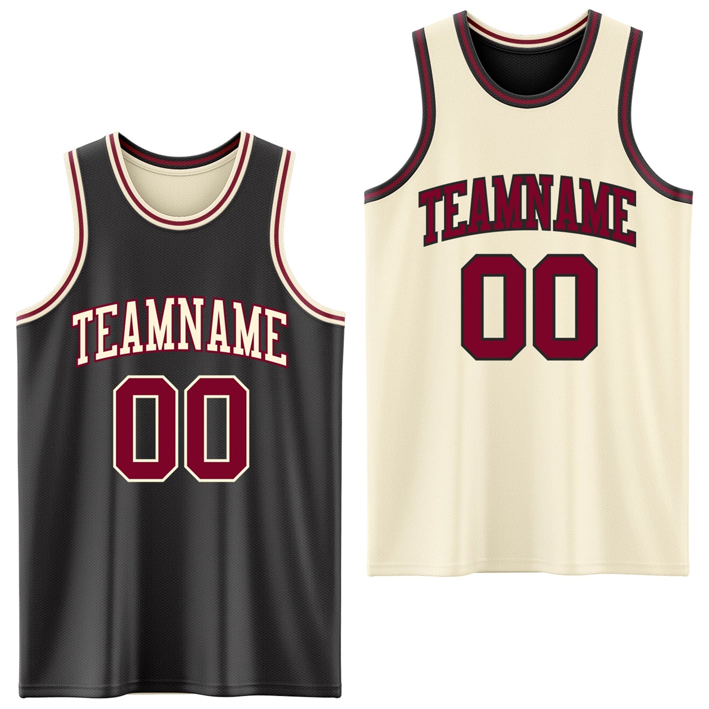 Custom Reversible Black Maroon-Cream Double Side Sublimation Basketball Set Jersey