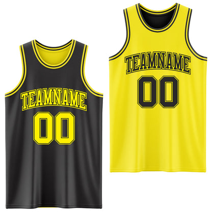 Custom Reversible Black Light Yellow Double Side Sublimation Basketball Set Jersey