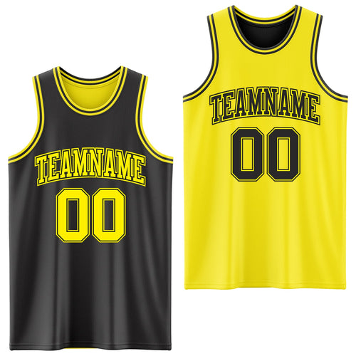 Custom Reversible Black Light Yellow Double Side Sublimation Basketball Set Jersey