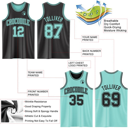 Custom Reversible Black Ice Blue Double Side Sublimation Basketball Set Jersey