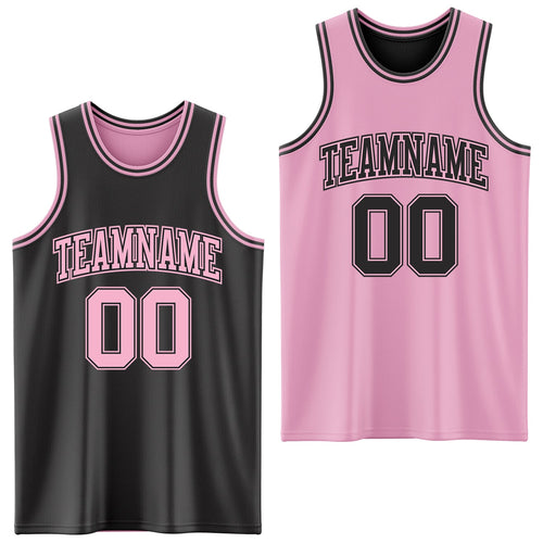 Custom Reversible Black Light Pink Double Side Sublimation Basketball Set Jersey