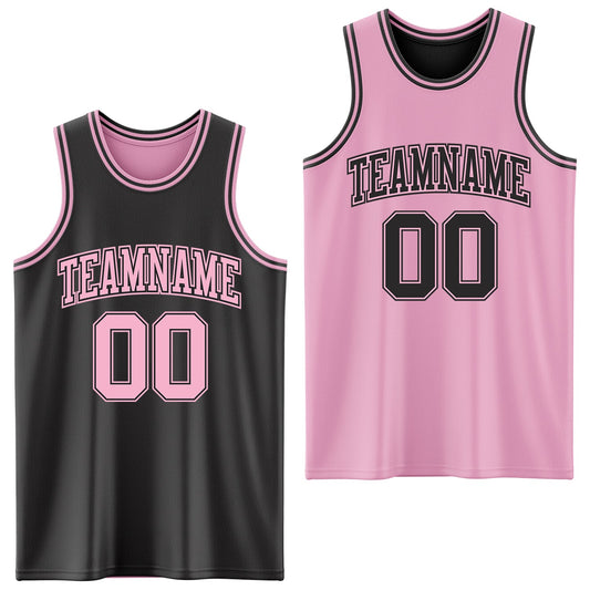 Custom Reversible Black Light Pink Double Side Sublimation Basketball Set Jersey