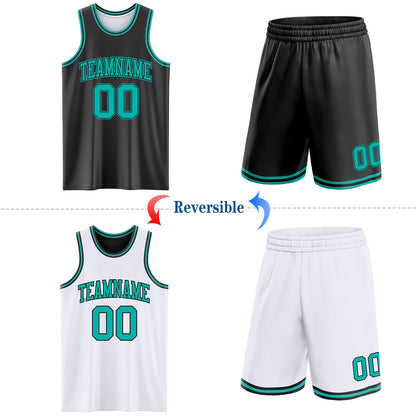 Custom Reversible Black Aqua Double Side Sublimation Basketball Set Jersey