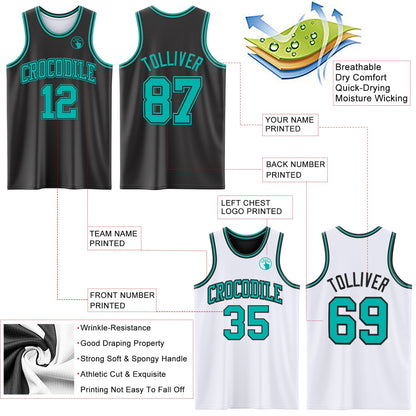 Custom Reversible Black Aqua Double Side Sublimation Basketball Set Jersey